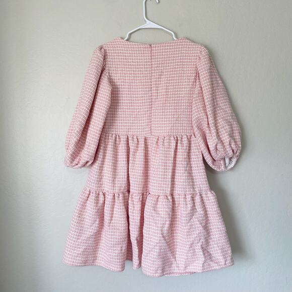 Sister Jane Pink Rosy Knees Tweed Confetti Square Neck Puff Sleeve Dress Size S - Picture 10 of 11